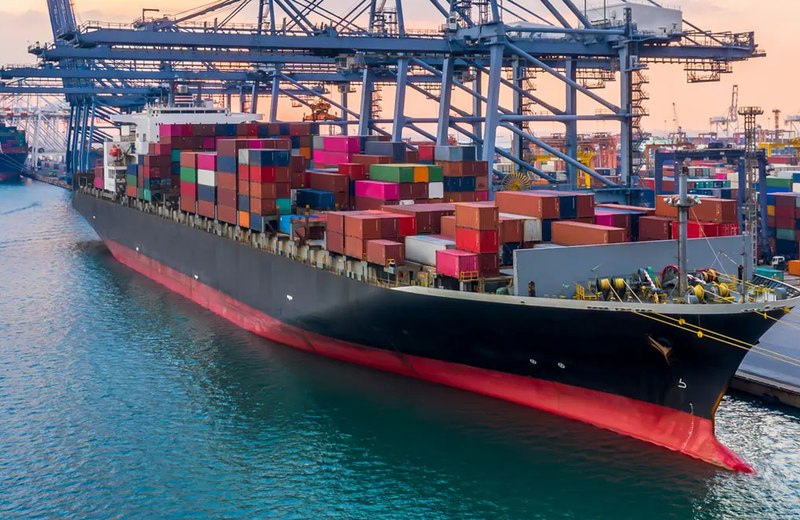 Containers stacked on a vessel during loading operations